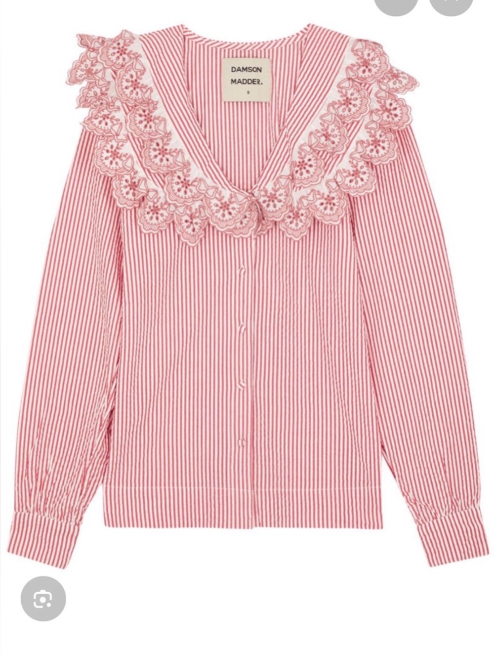Damson Madder Girls' Red Striped Ruffle Collar Blouse